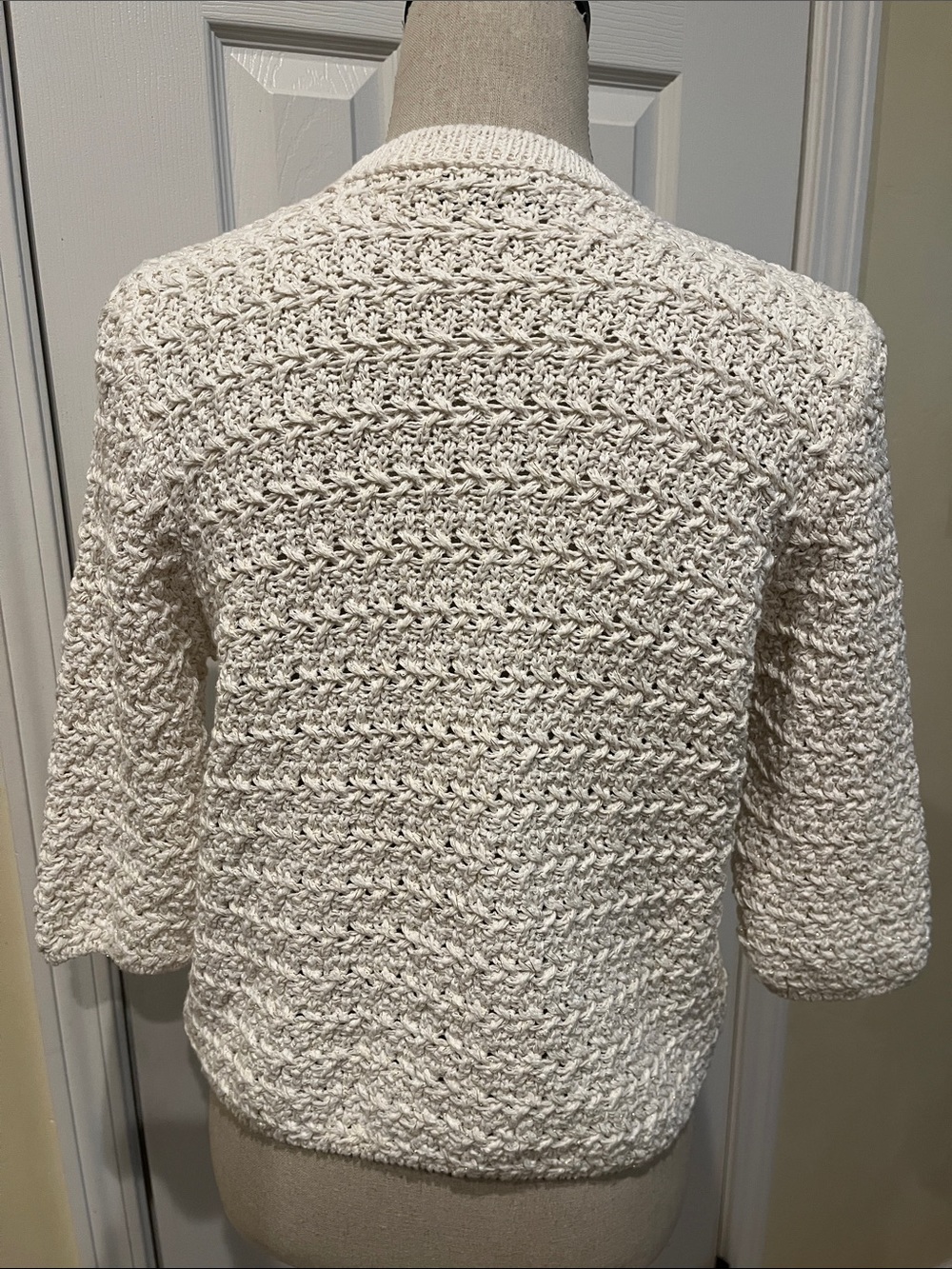 Zara Cream Textured Button-Front Sweater with Gold Threads - Picture 4 of 5